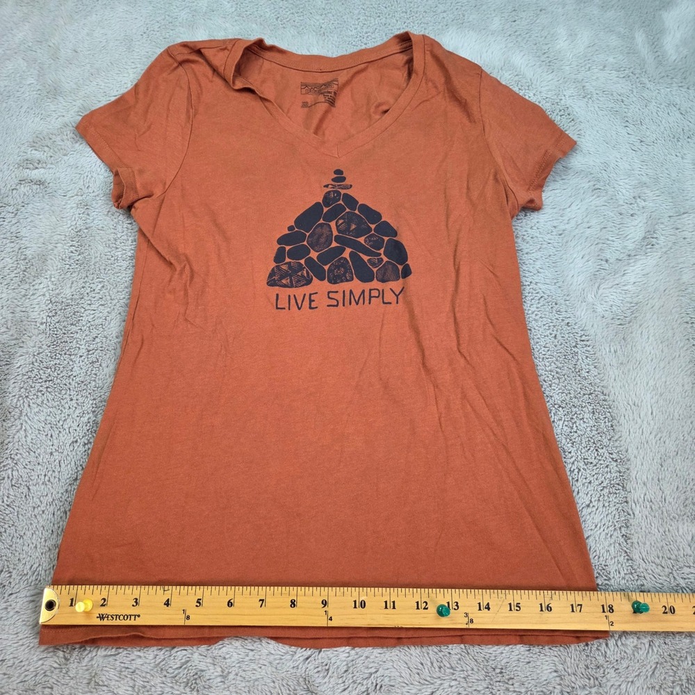 Patagonia Graphic Tee Womens XS Live Simply Rock Cairn V-Neck Short Sleeve Brown